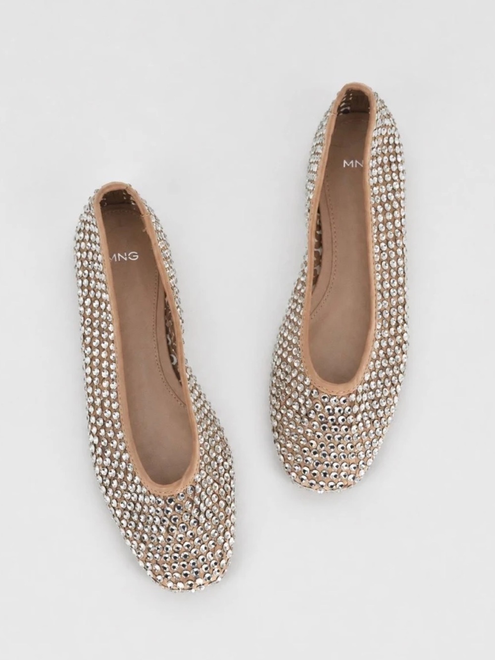 MANGO Rhinestone Crystal Suede Ballet Flats | Sz 38 | Sparkle Flats | NWT